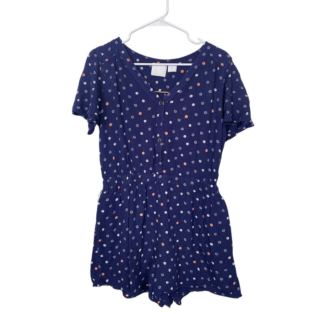 Anthropologie Ett:Twa Bartlett Romper navy blue with a ditsy polka dot Size M